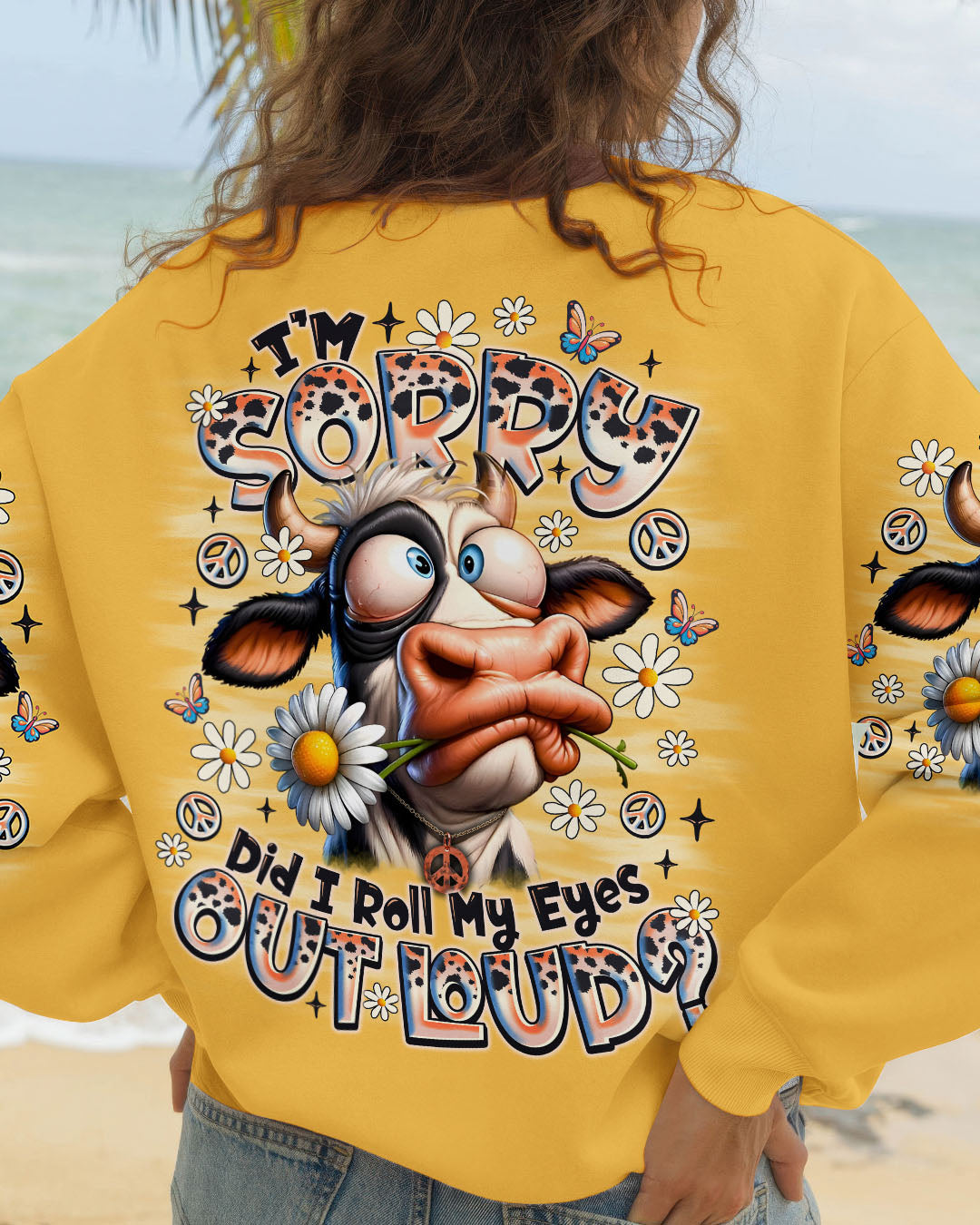 Im Sorry Did I Roll My Eyes Out Loud Cow Funny Cow with Peace and Daisies AOP Shirts _12_ LwmBM