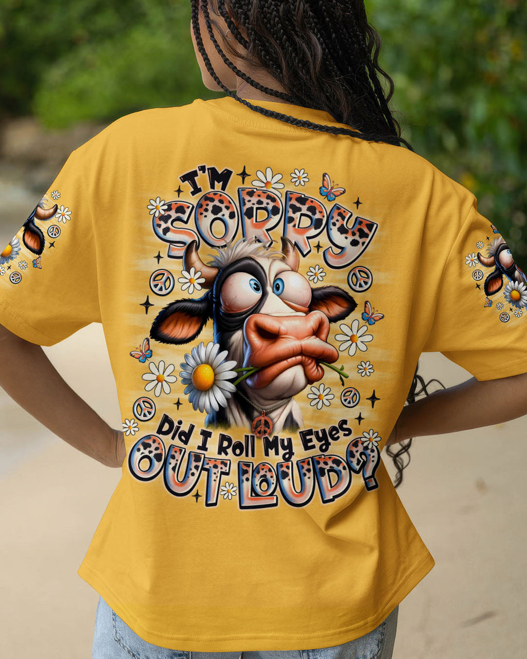 Im Sorry Did I Roll My Eyes Out Loud Cow Funny Cow with Peace and Daisies AOP Shirts _1_ hvfEn