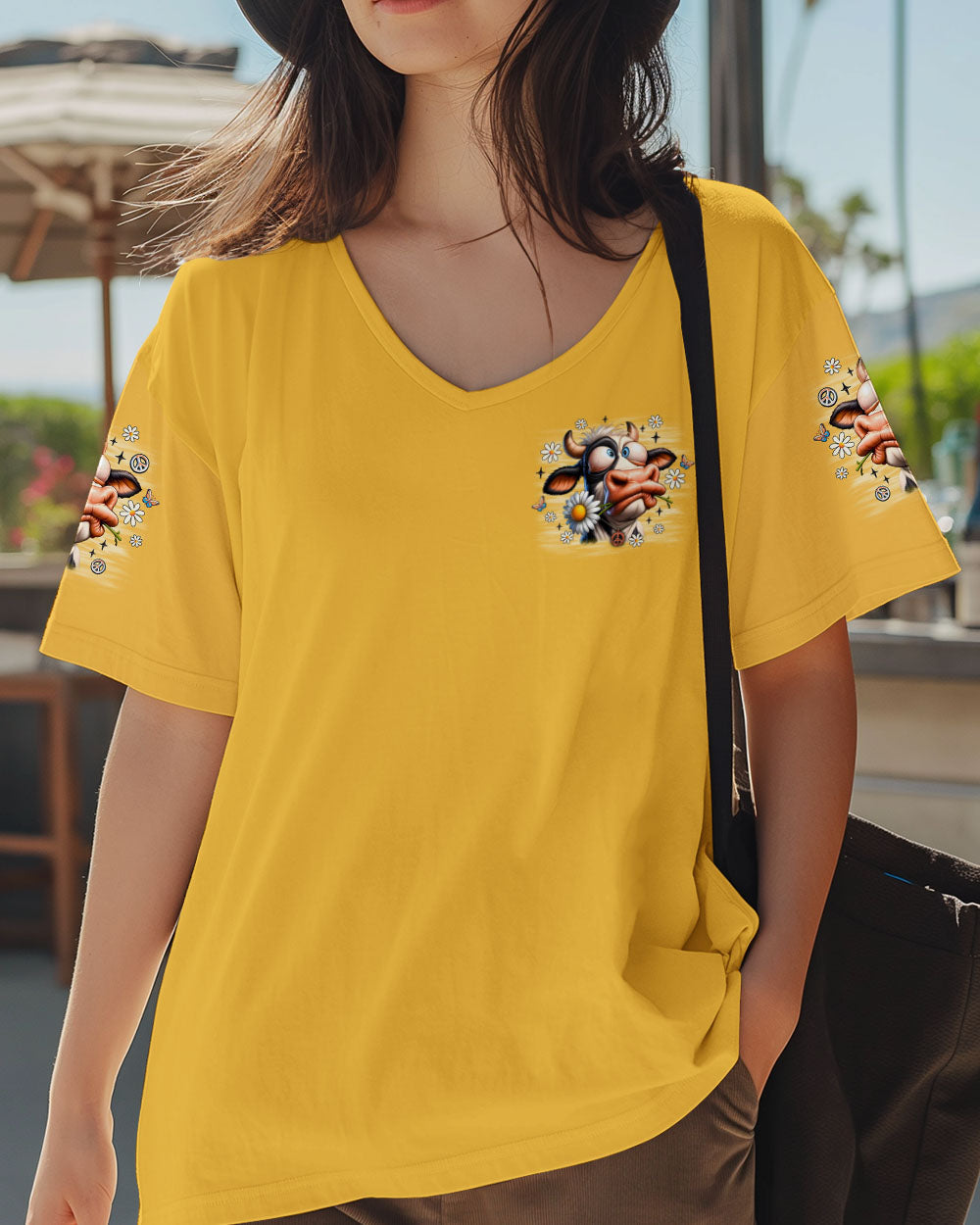 Im Sorry Did I Roll My Eyes Out Loud Cow Funny Cow with Peace and Daisies AOP Shirts _7_ B7yXj
