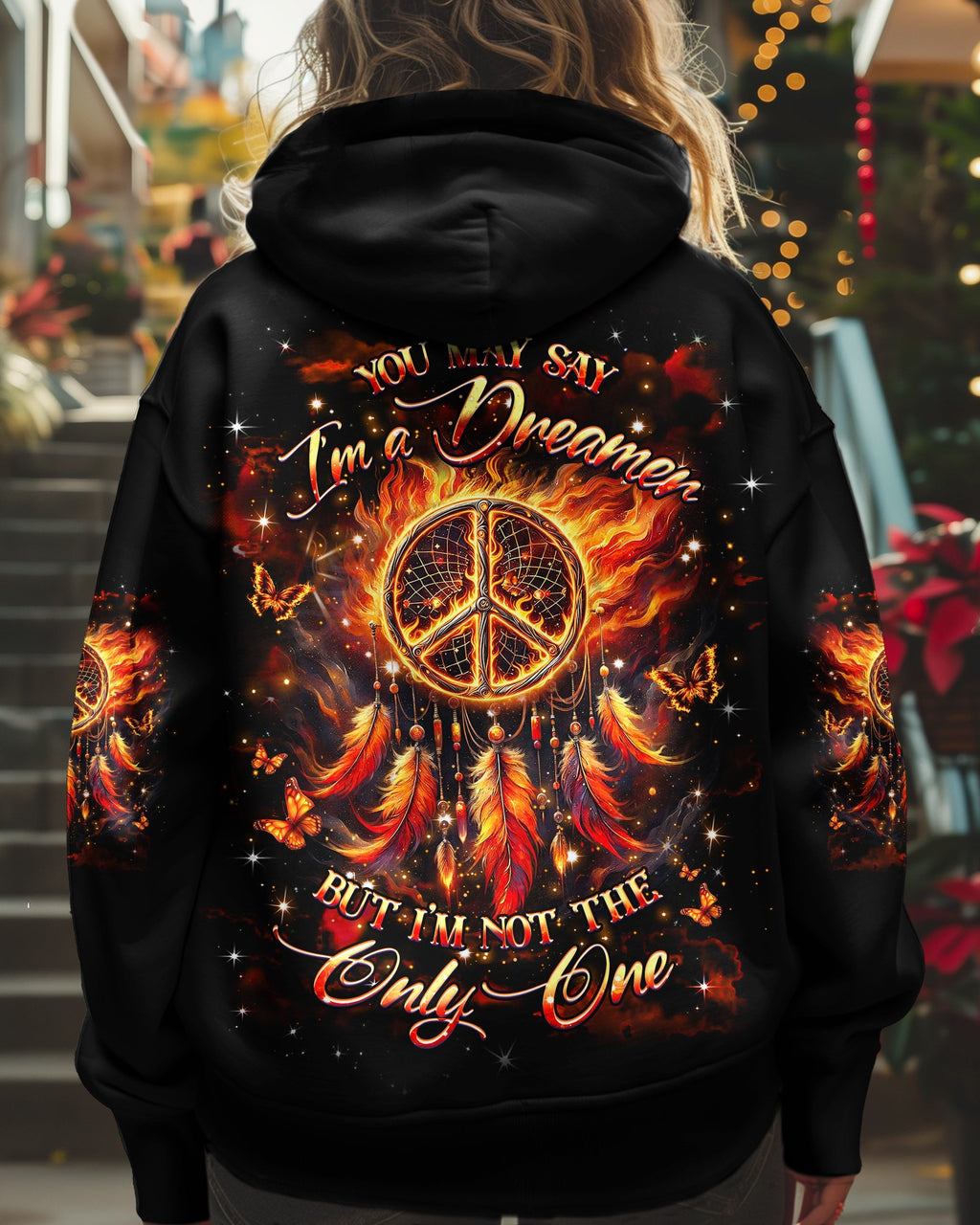 Im a Dreamer but Im not the Only One Hippie Fire Feather Inspirational AOP Shirts _1_ 5i41H