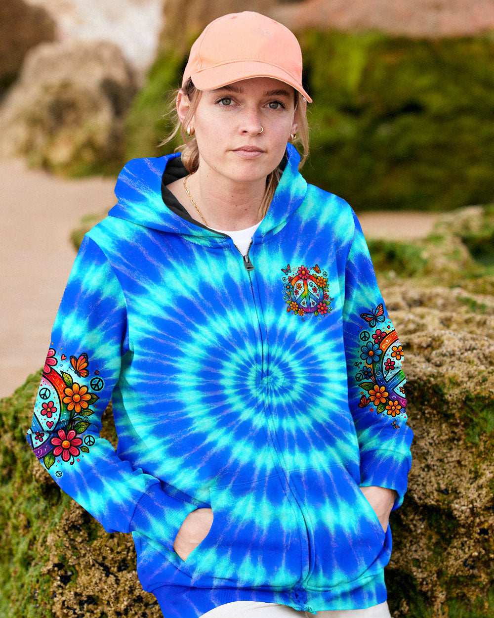 Imagine All The People Living Life In Peace Peace Symbol with Flower Tie Dye Design for Women AOP Shirts _11_ qqNWP