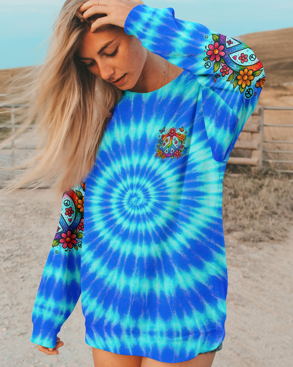 Imagine All The People Living Life In Peace Peace Symbol with Flower Tie Dye Design for Women AOP Shirts _9_ i2MSS