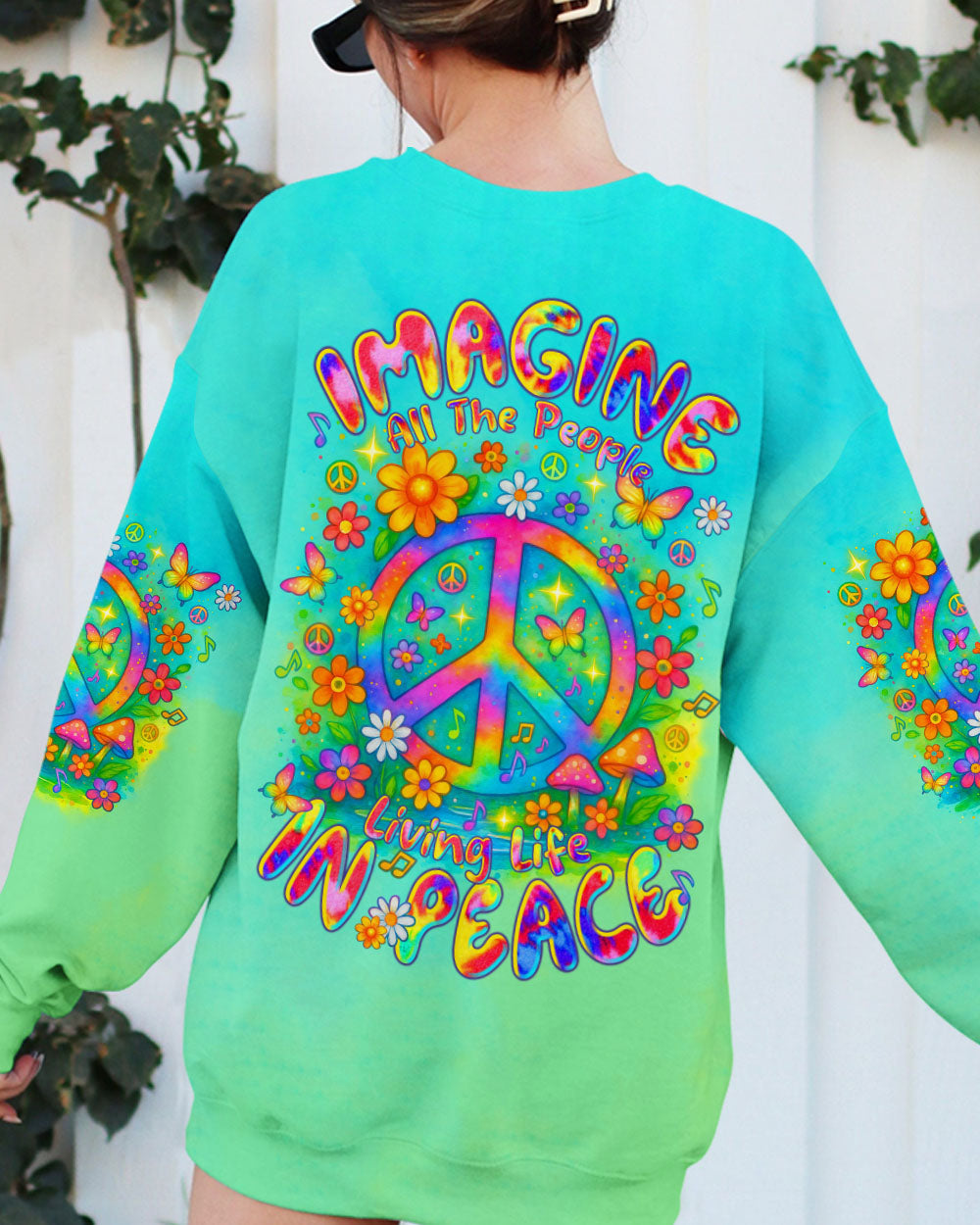 Imagine All The People Living Life In Peace Retro Hippie Peace Symbol AOP Shirts _10_ ELTlO