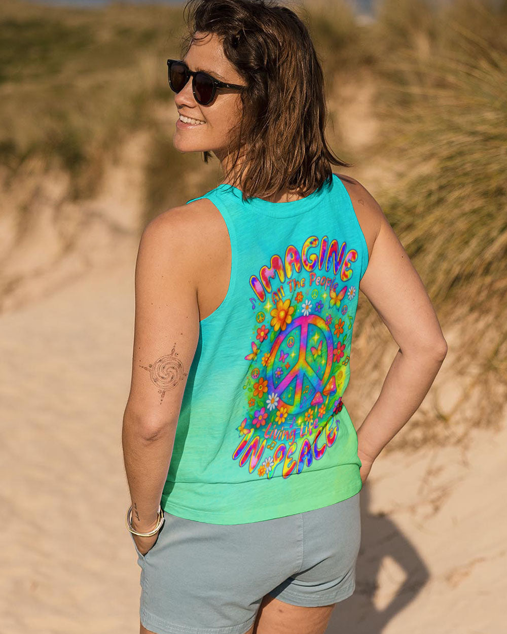 Imagine All The People Living Life In Peace Retro Hippie Peace Symbol AOP Shirts _13_ DFEBk