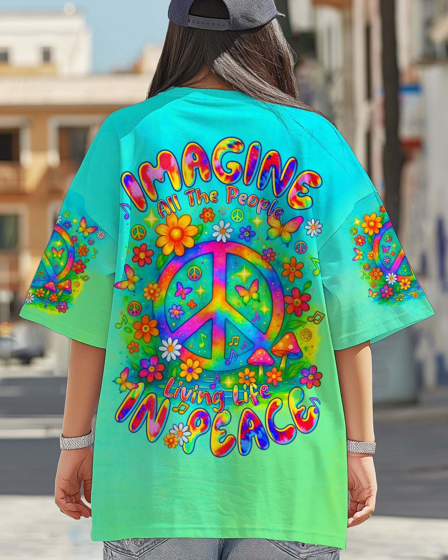 Imagine All The People Living Life In Peace Retro Hippie Peace Symbol AOP Shirts _6_ 4aYU7