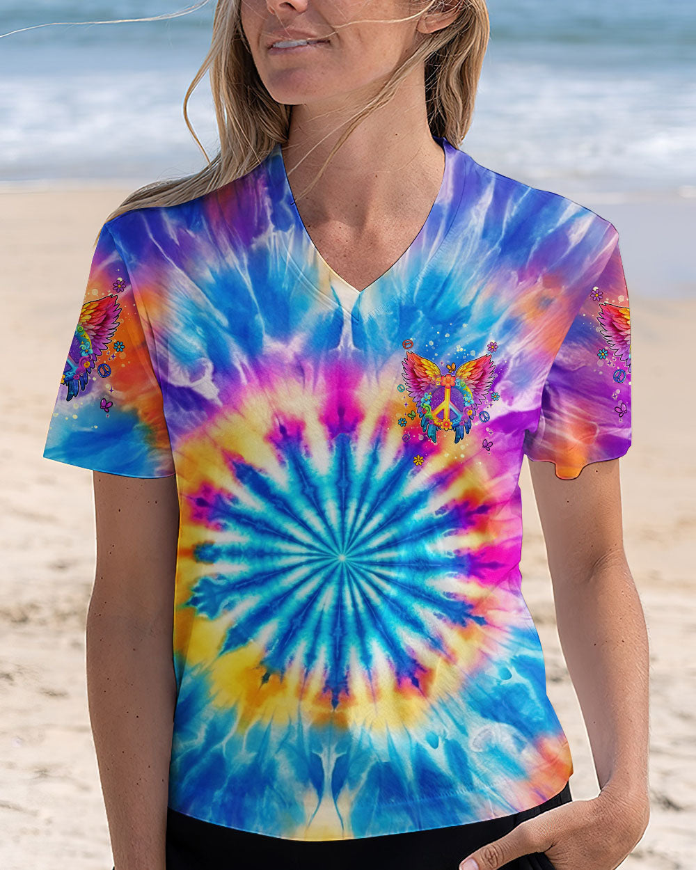 Imagine All The People Living Life In Peace Tie Dye Peace Symbol Graphic Tee for Women AOP Shirts _4_ HlpMJ