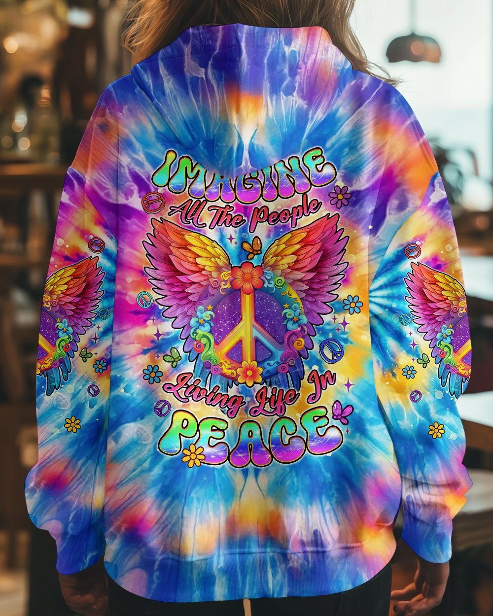 Imagine All The People Living Life In Peace Tie Dye Peace Symbol Graphic Tee for Women AOP Shirts _7_ EhTvU