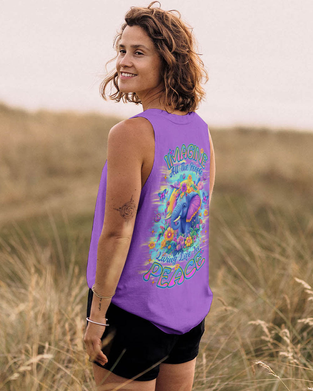 Imagine All the People Living Life in Peace Peaceful Elephant with Colorful Floral Vibes AOP Shirts _11_ A3TwD