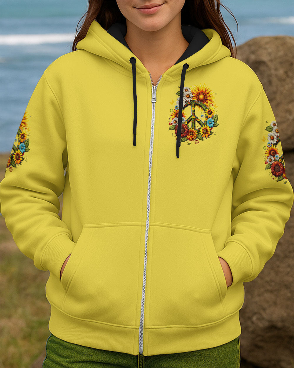 Imagine All the People Living Life in Peace Sunflower Peace Sign Design AOP Shirts _8_ J1Wet