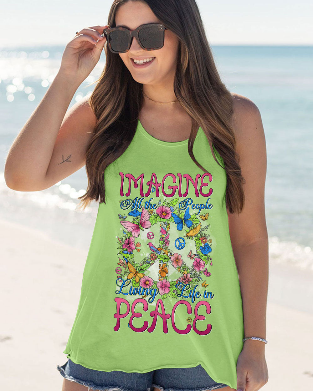 Imagine All the People Living Life in Peace Vibrant Peace Sign Design with Flowers _26 Birds AOP Shirts _9_ QnqI8