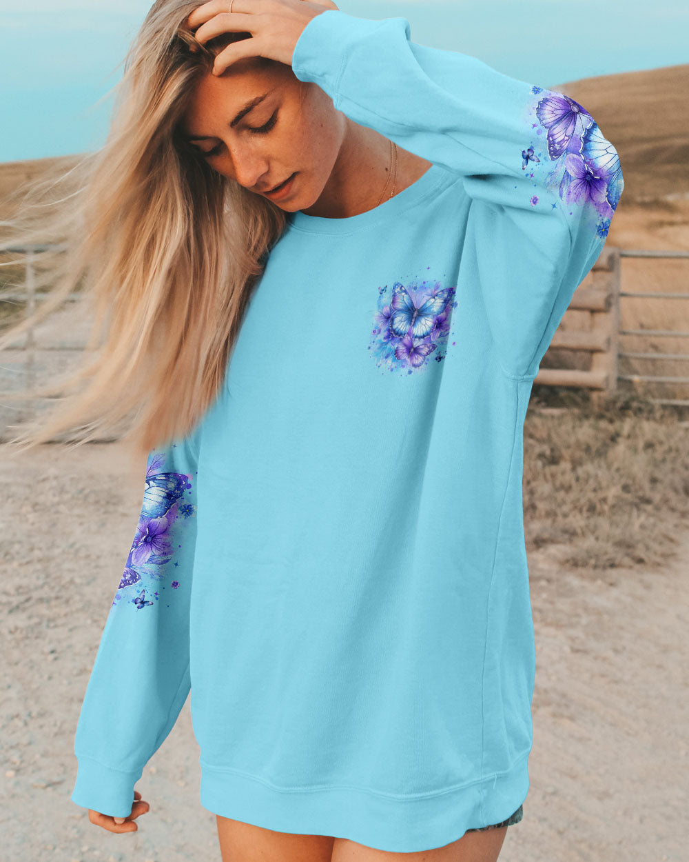 Just Breathe Everything Is Going To Be Okay Blue Butterfly Graphic AOP Shirts _8_ wNE7s