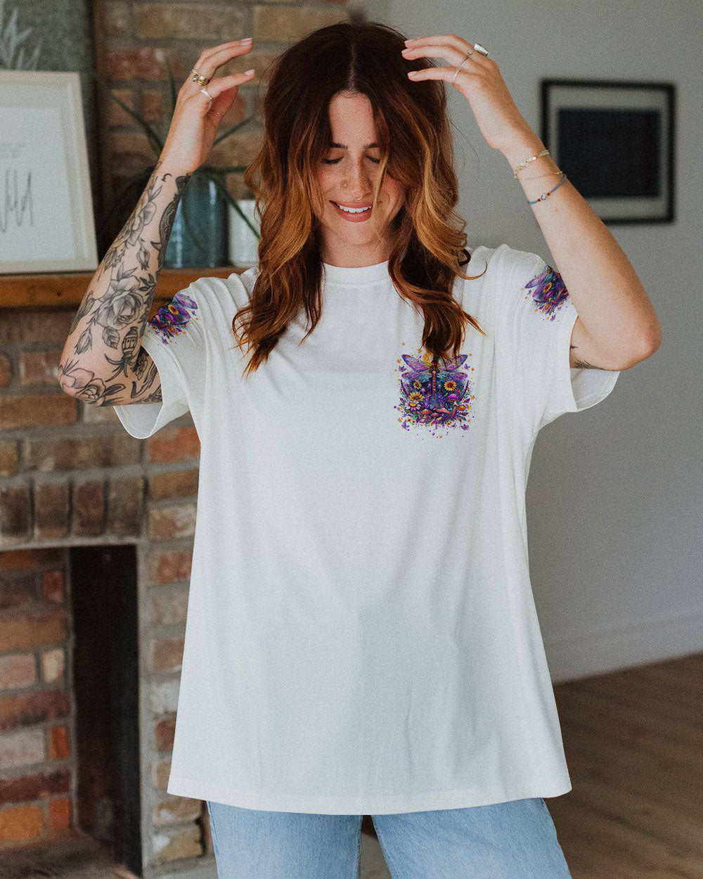Just Breathe Everything Is Going To Be Okay Colorful Dragonfly Floral AOP Shirts _10_ sQ1rZ