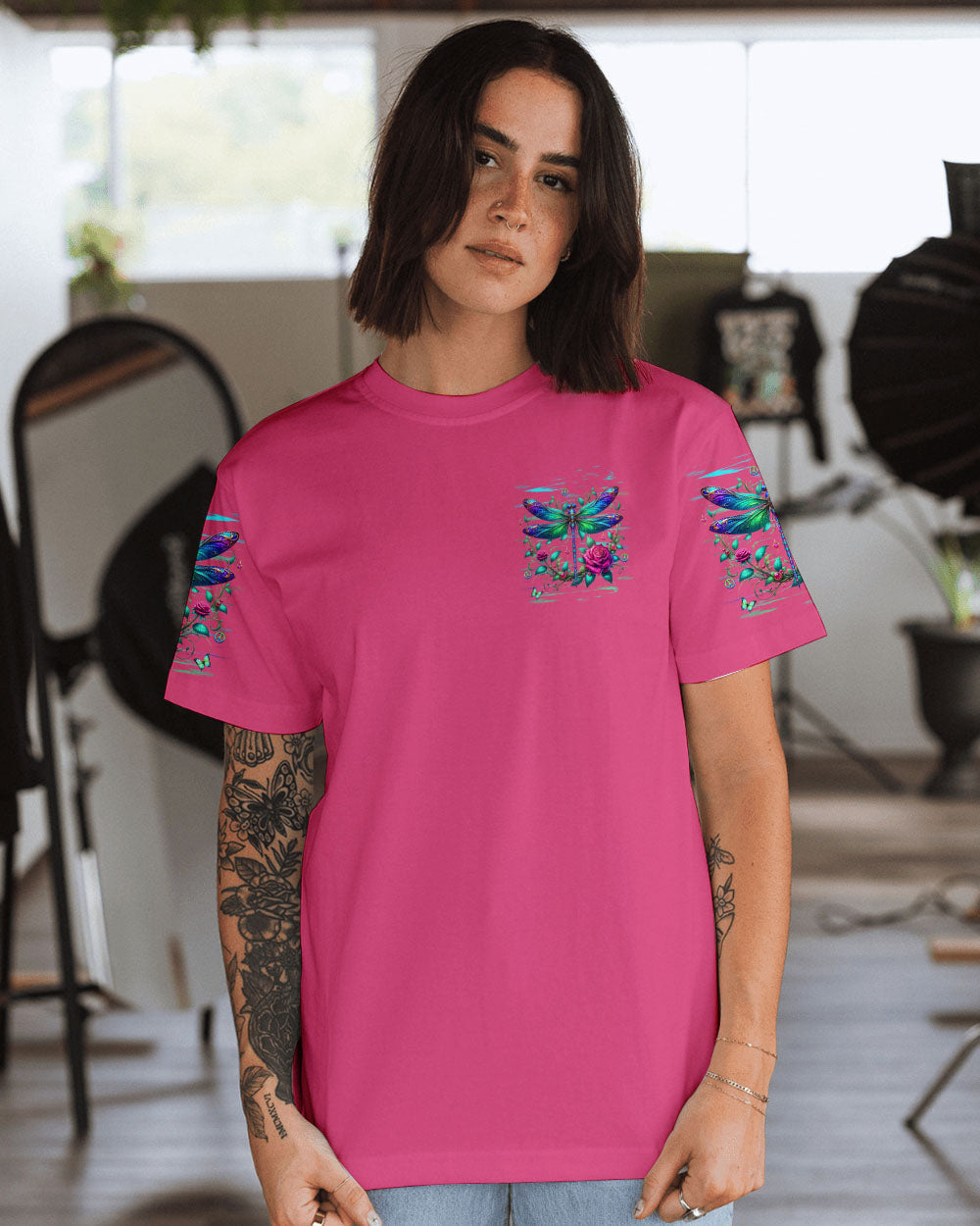 Just Breathe Everything Is Going To Be Okay Dragonfly Floral AOP Shirts _14_ sK4KB