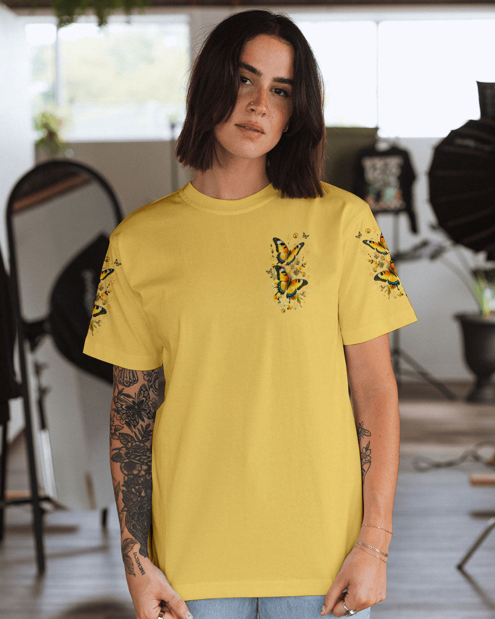 Just Breathe Everything Is Going To Be Okay Inspirational Butterfly AOP Shirts _13_ OI1E0