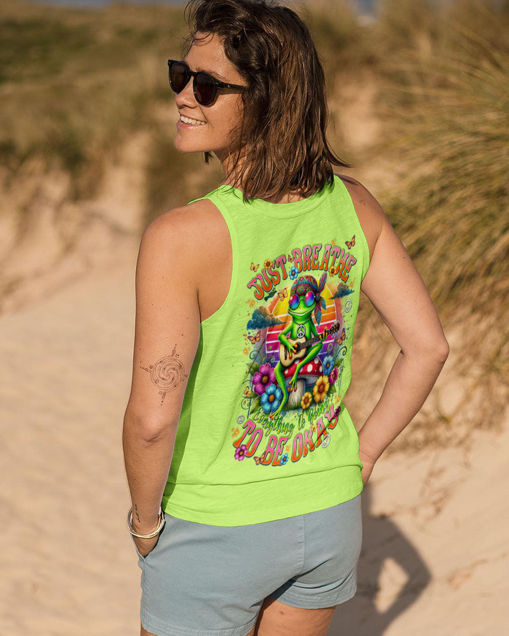 Just Breathe Everything Is Going To Be Okay Peace Frog Playing Guitar AOP Shirts _7_ O8r3m