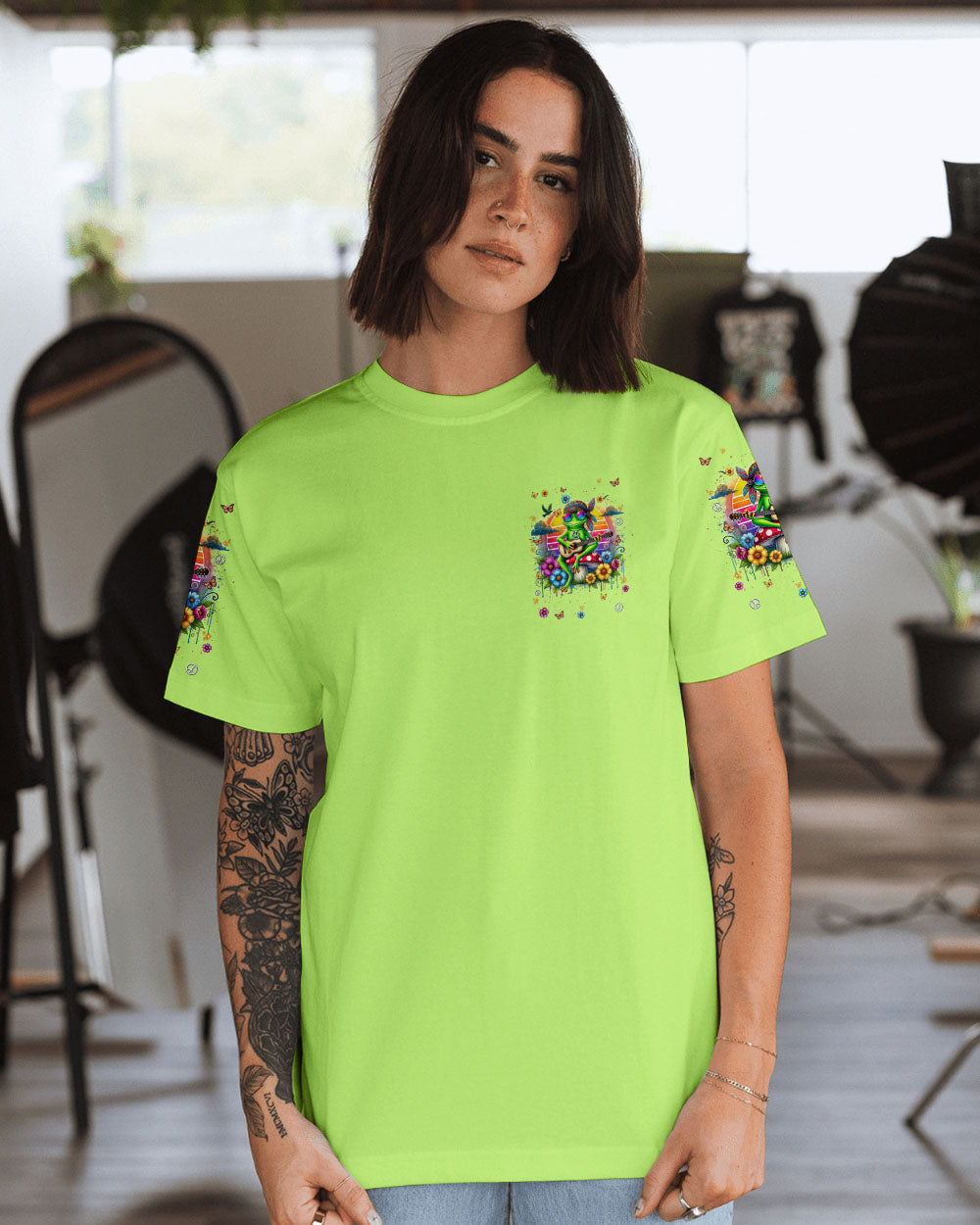 Just Breathe Everything Is Going To Be Okay Peace Frog Playing Guitar AOP Shirts _9_ ah0W1