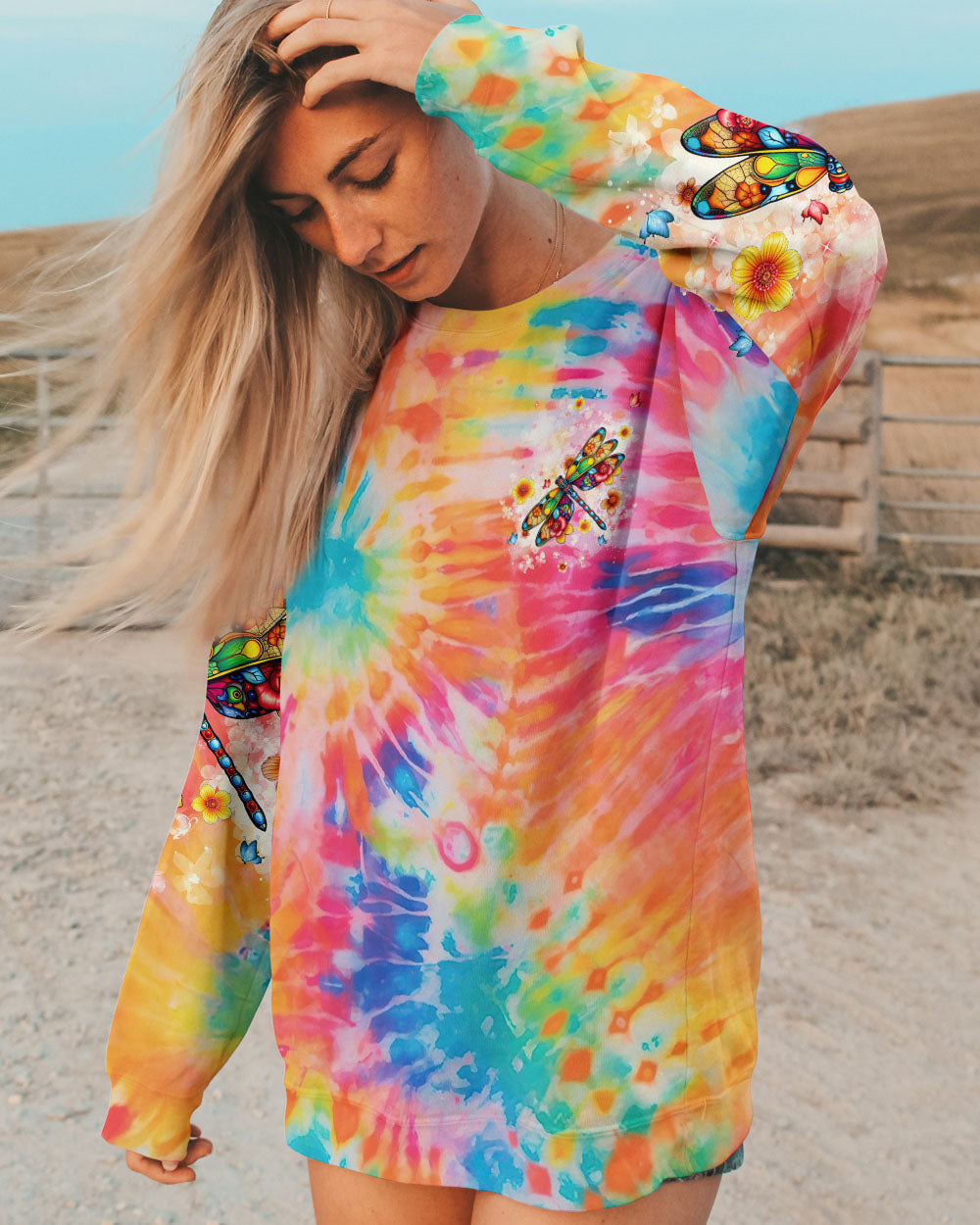 Just Breathe Everything Is Going To be Okay Tie Dye Dragonfly Graphic Tee for Women AOP Shirts _9_ aP5WA