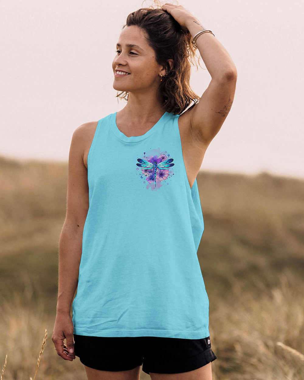 Just Breathe Everything Is Going to Be Okay Blue Dragonfly Peace Floral AOP Shirts _12_ TK4mi