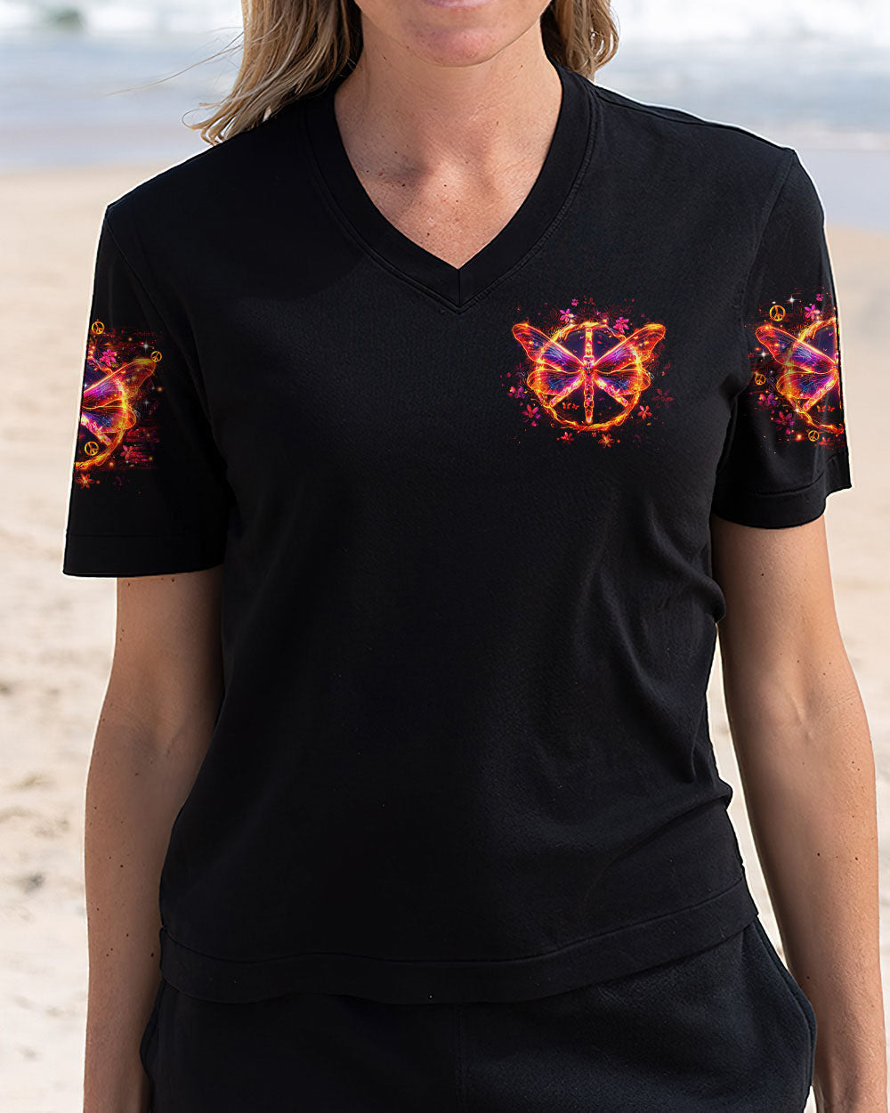 Just Breathe Everything Is Going to Be Okay Butterfly and Peace Sign Motivational AOP Shirts _2_ P8BAS
