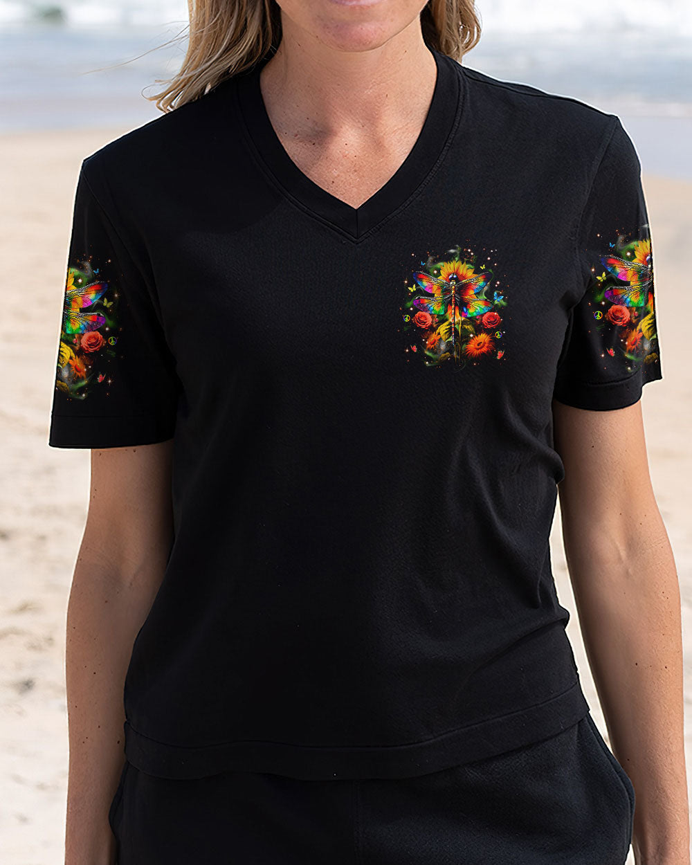 Just Breathe Everything Is Going to Be Okay Colorful Dragonfly Flower AOP Shirts _4_ ceaaY
