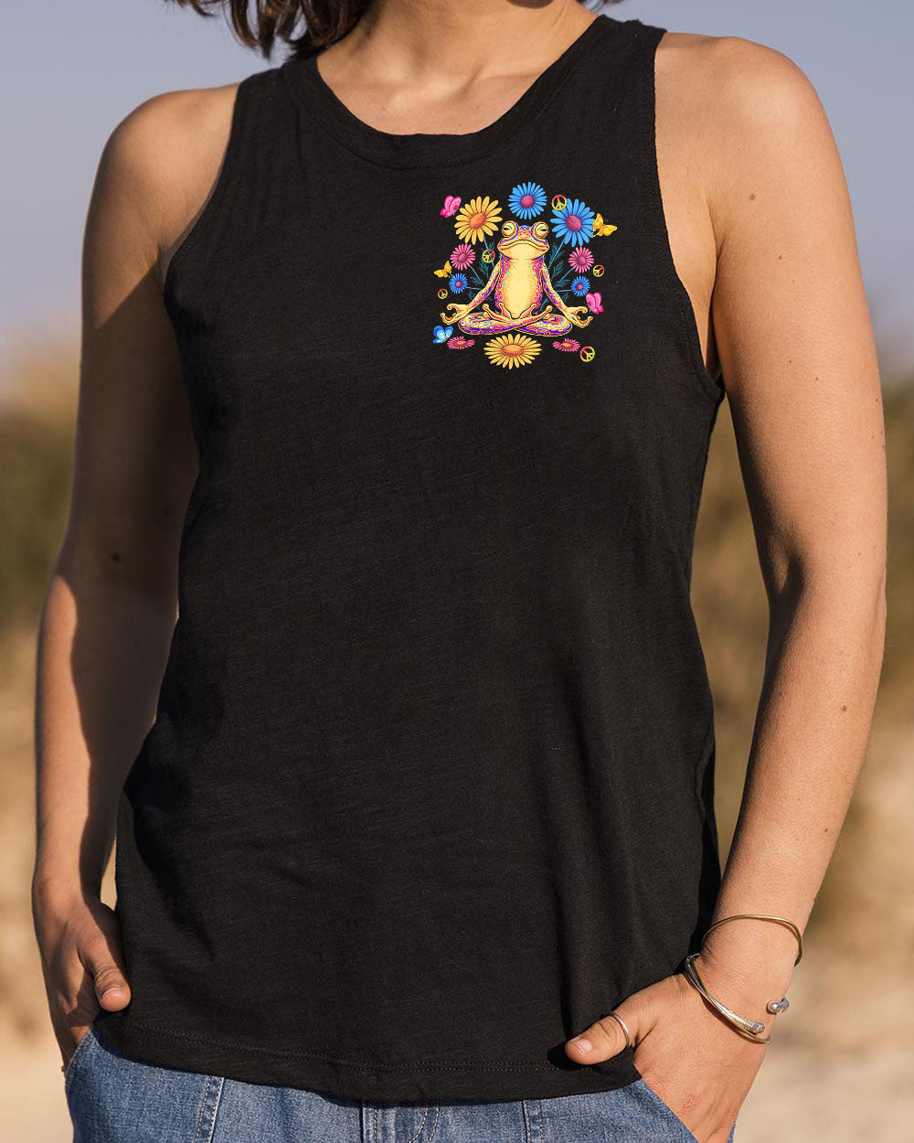 Just Breathe Everything Is Going to Be Okay Colorful Meditating Frog AOP Shirts _10_ ZnTlr