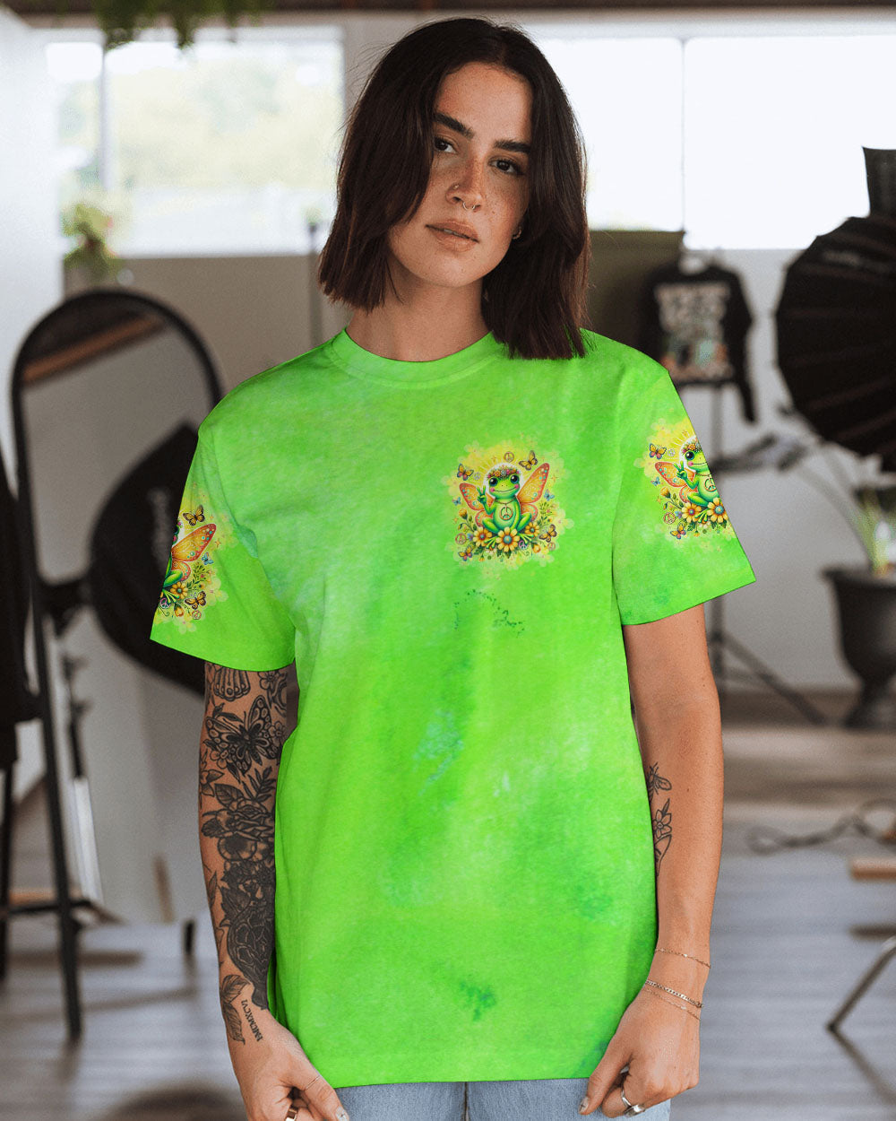 Just Breathe Everything Is Going to Be Okay Cute Frog Green Peaceful AOP Shirts _13_ dwrOA
