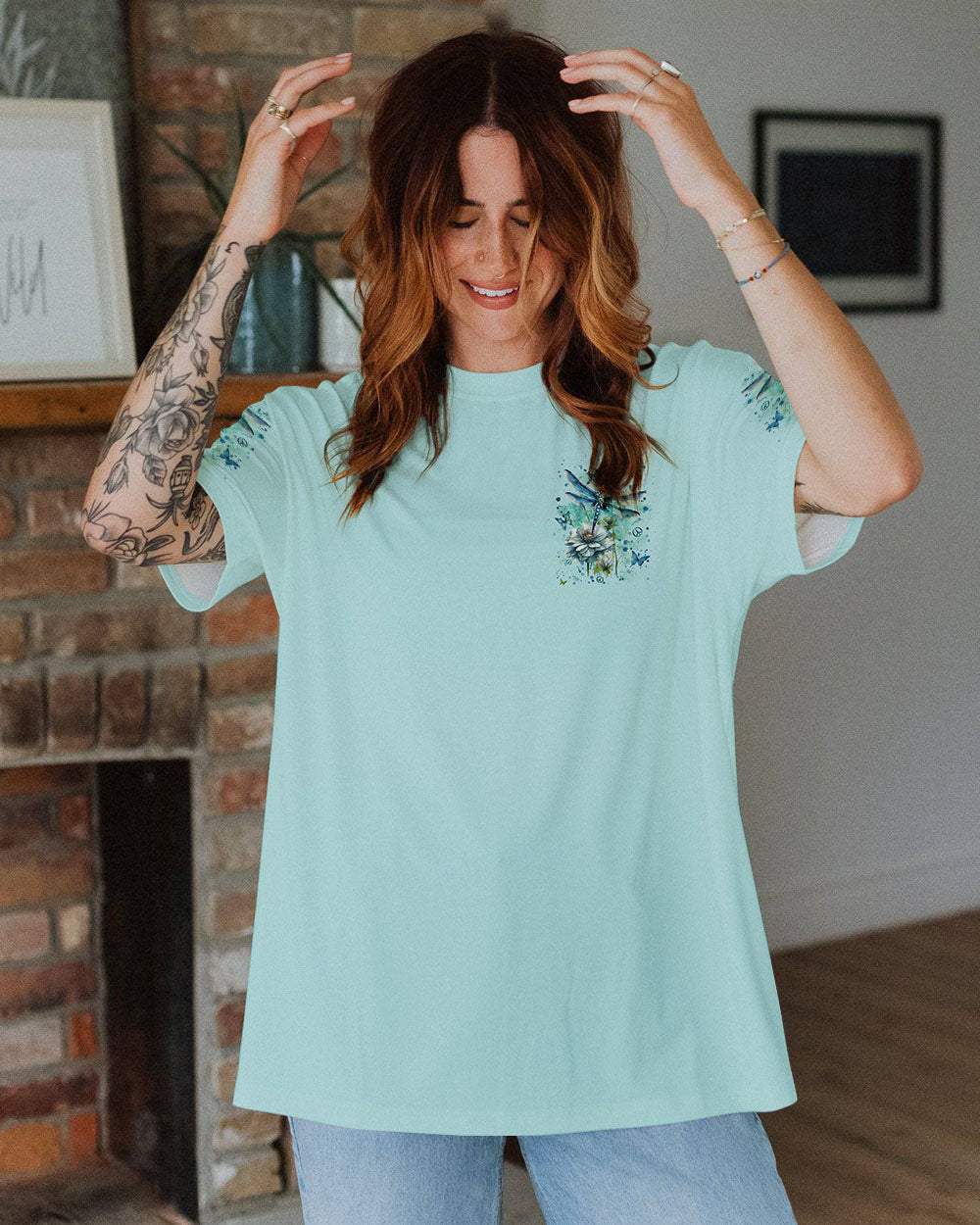Just Breathe Everything Is Going to Be Okay Dragonfly and Floral AOP Shirts _2_ nDJ0j