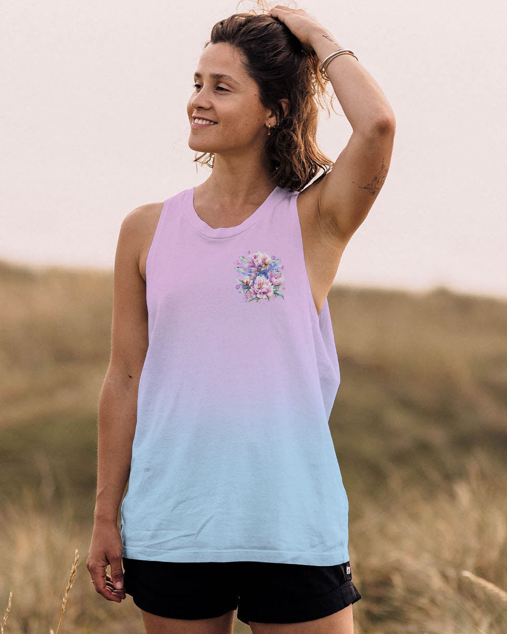 Just Breathe Everything Is Going to Be Okay Dragonfly and Peony Floral AOP Shirts _10_ oYipA