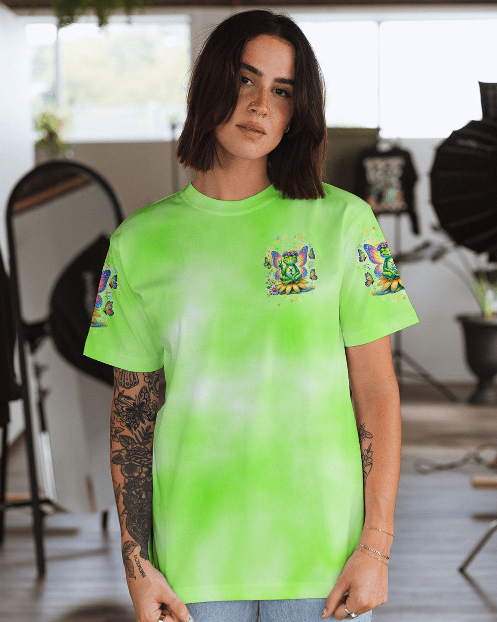 Just Breathe Everything Is Going to Be Okay Frog Meditating Peace AOP Shirts _14_ hNqaB