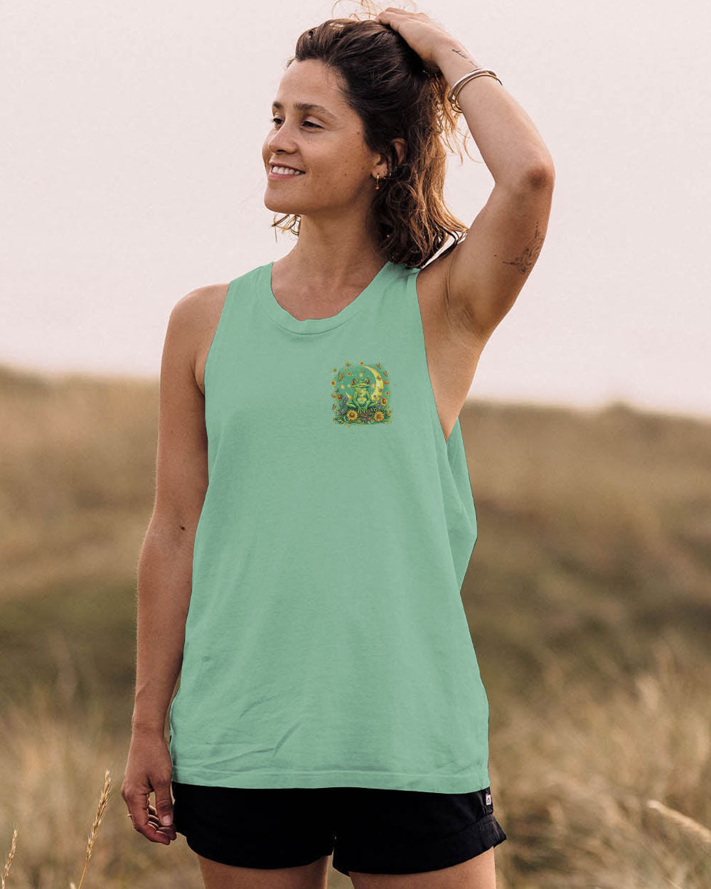 Just Breathe Everything Is Going to Be Okay Mindful Frog Sunflower Moon AOP Shirts _6_ IdtKo