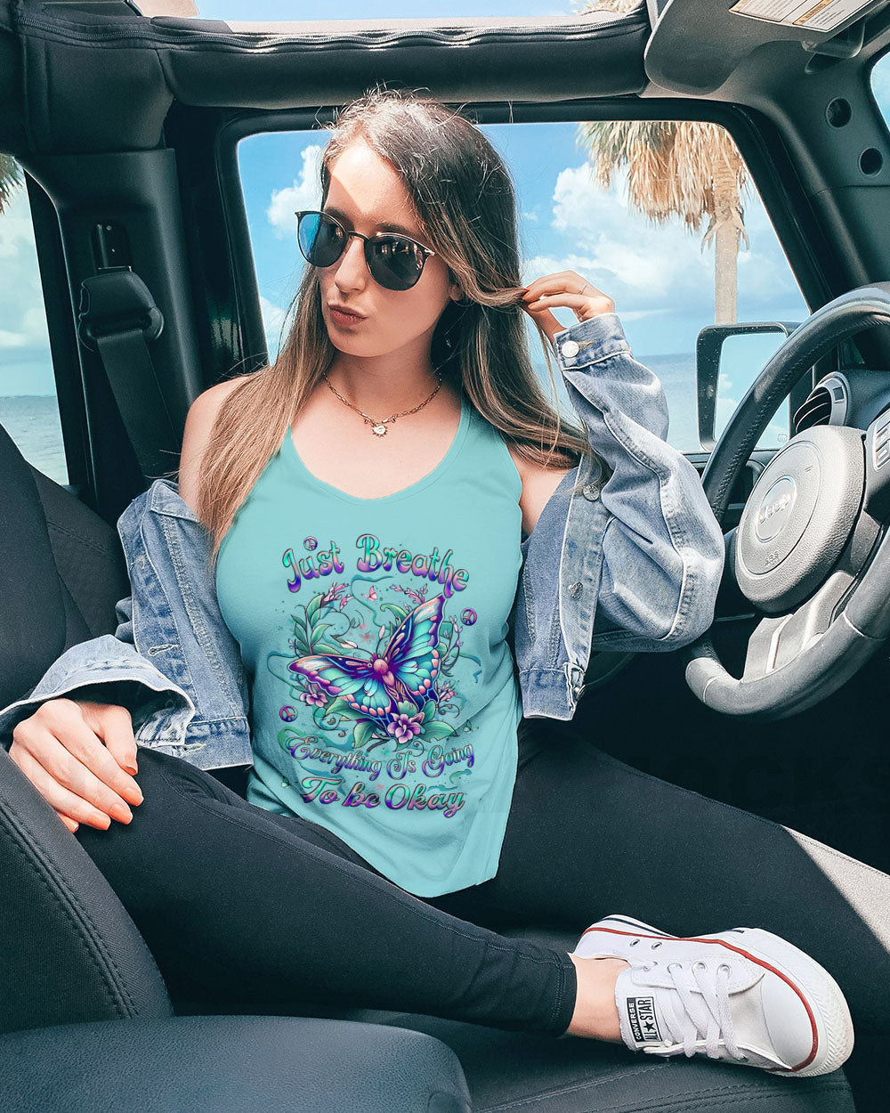Just Breathe Everything Is Going to Be Okay Motivational Butterfly Quote AOP Shirts _5_ WcE0Y