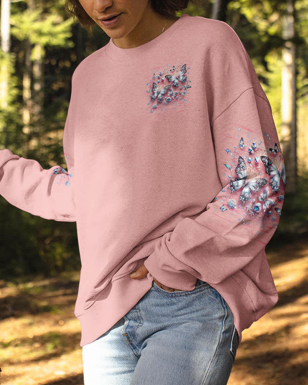 Just Breathe Everything Is Going to Be Okay Pink Butterfly Graphic AOP Shirts _7_ 3P31G