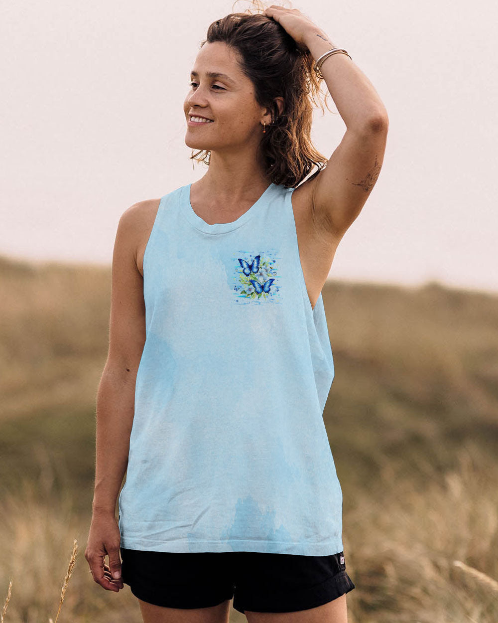 Just Breathe Everything is Going To Be Okay Blue Butterfly Inspirational AOP Shirts _10_ wR9SK