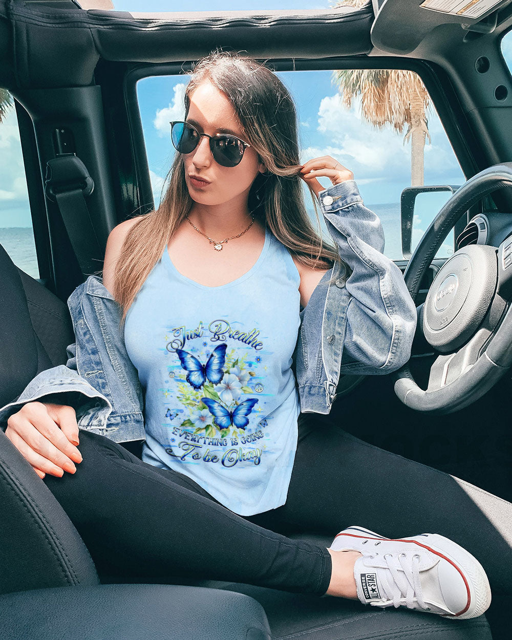 Just Breathe Everything is Going To Be Okay Blue Butterfly Inspirational AOP Shirts _9_ sDult