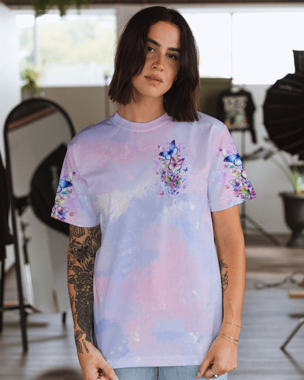 Just Breathe Everything is Going to Be Okay Butterflies and Flowers AOP Shirts _9_ nvH8e
