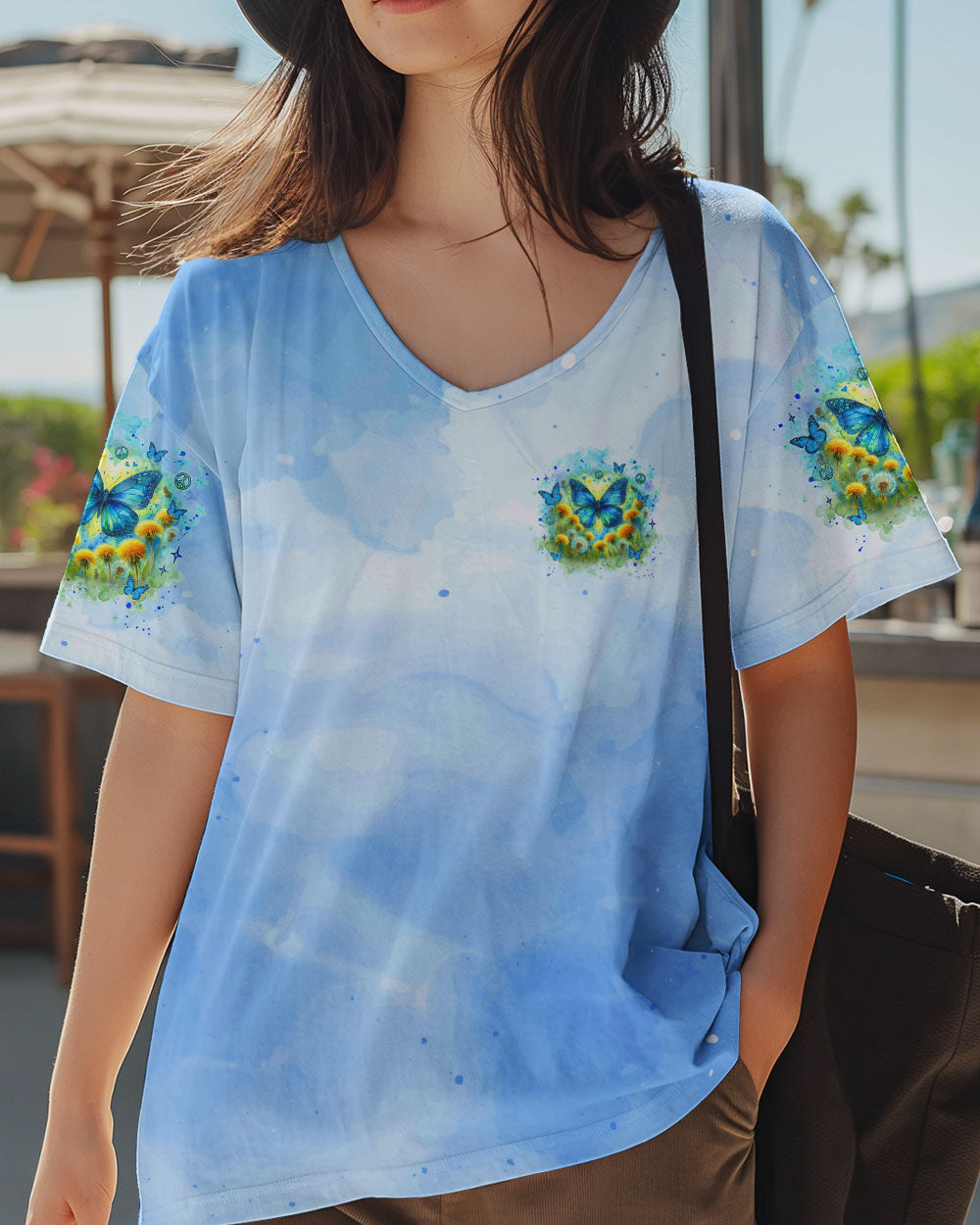 Just Breathe Everything is Going to Be Okay Butterfly Light Blue Design for Women AOP Shirts _5_ lOkGY