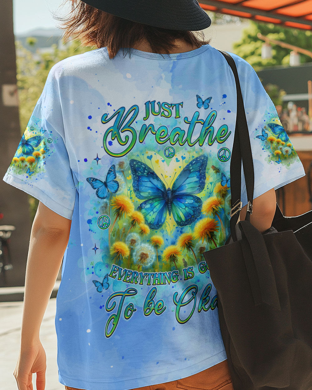 Just Breathe Everything is Going to Be Okay Butterfly Light Blue Design for Women AOP Shirts _6_ MFNSV