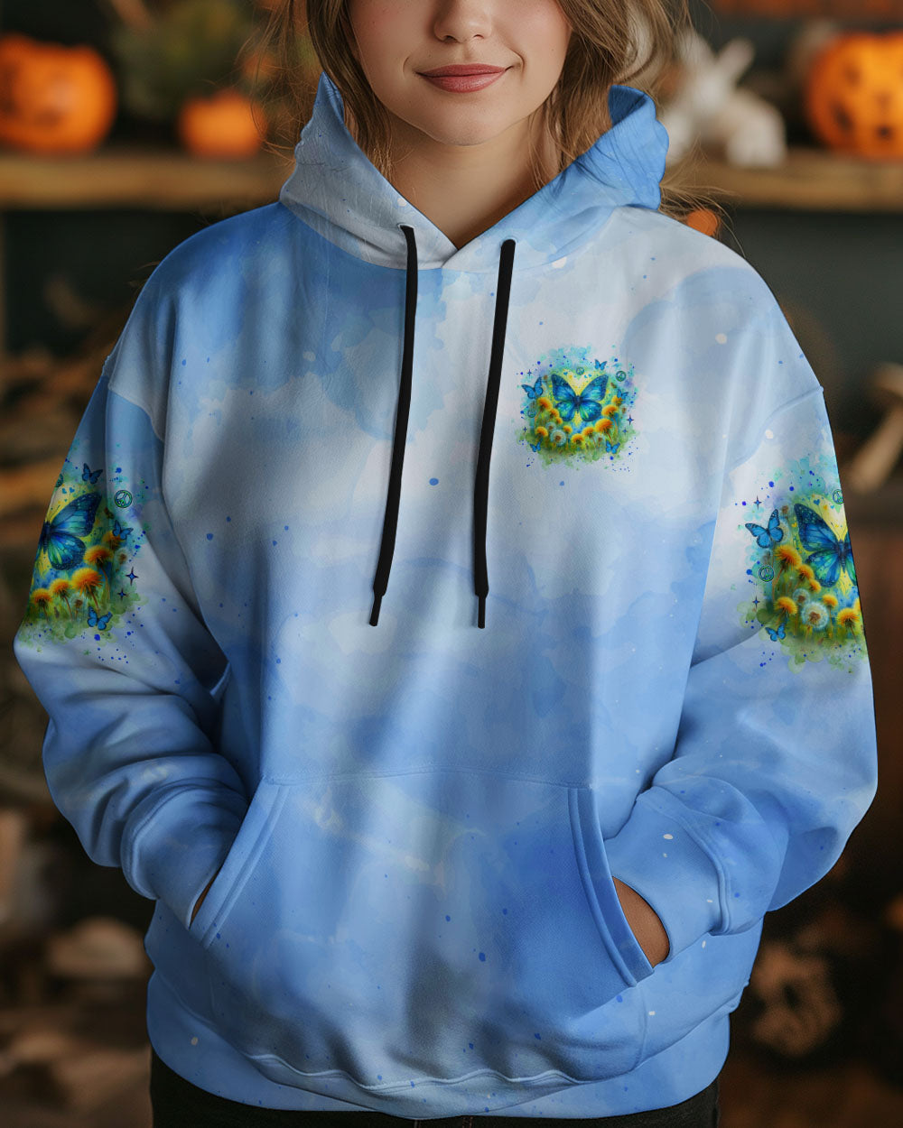 Just Breathe Everything is Going to Be Okay Butterfly Light Blue Design for Women AOP Shirts _7_ wcy8W