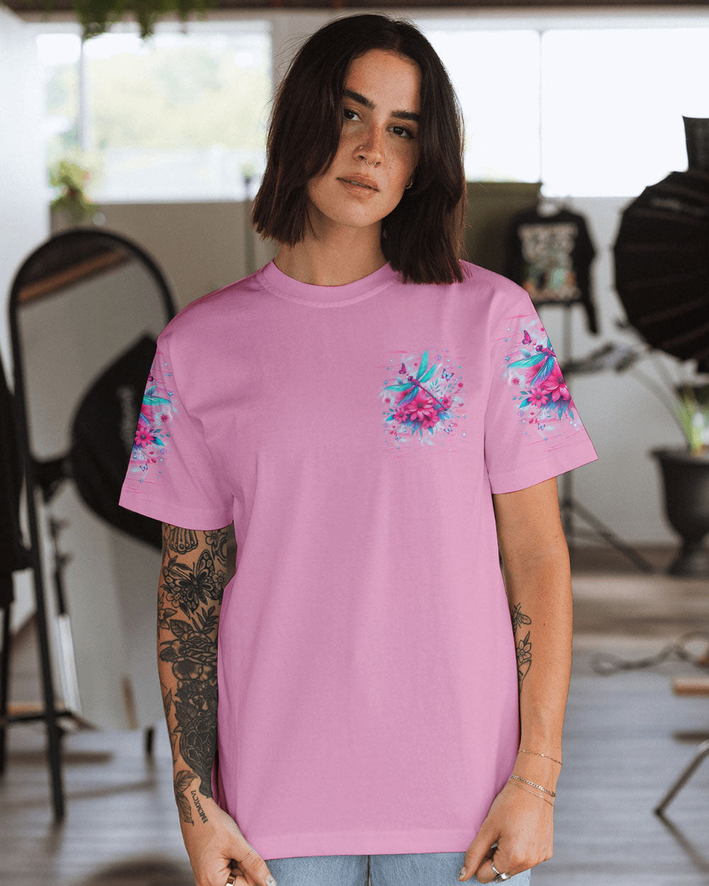 Just Breathe Everything is Going to Be Okay Dragonfly and Butterfly Graphic AOP Shirts _2_ uhO3c