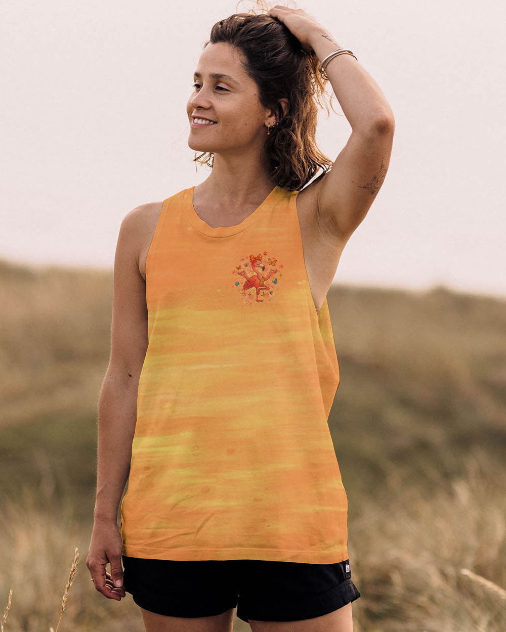 Just Breathe Everything is Going to Be Okay Peaceful Flamingo Bright Orange Design AOP Shirts _12_ En7St