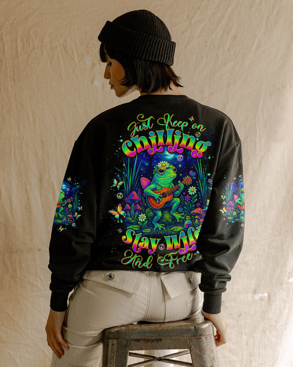 Just Keep On Chilling Stay Wild and Free Peaceful Frog Guitar Graphic Tee AOP Shirts _9_ 1JQ1f