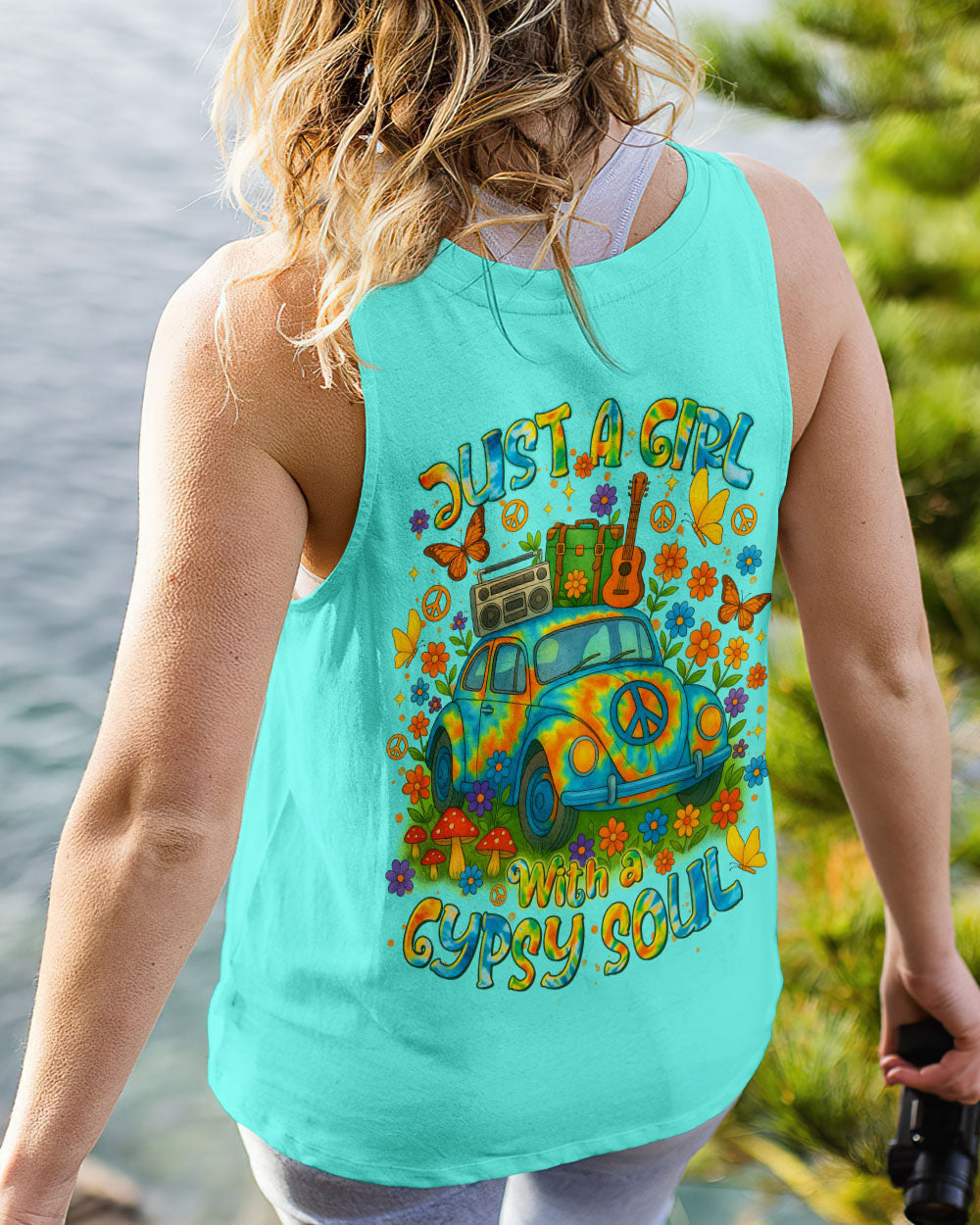 Just a Girl with a Gypsy Soul Peace Sign Car Tie Dye Design for Women AOP Shirts _14_ U3EVZ