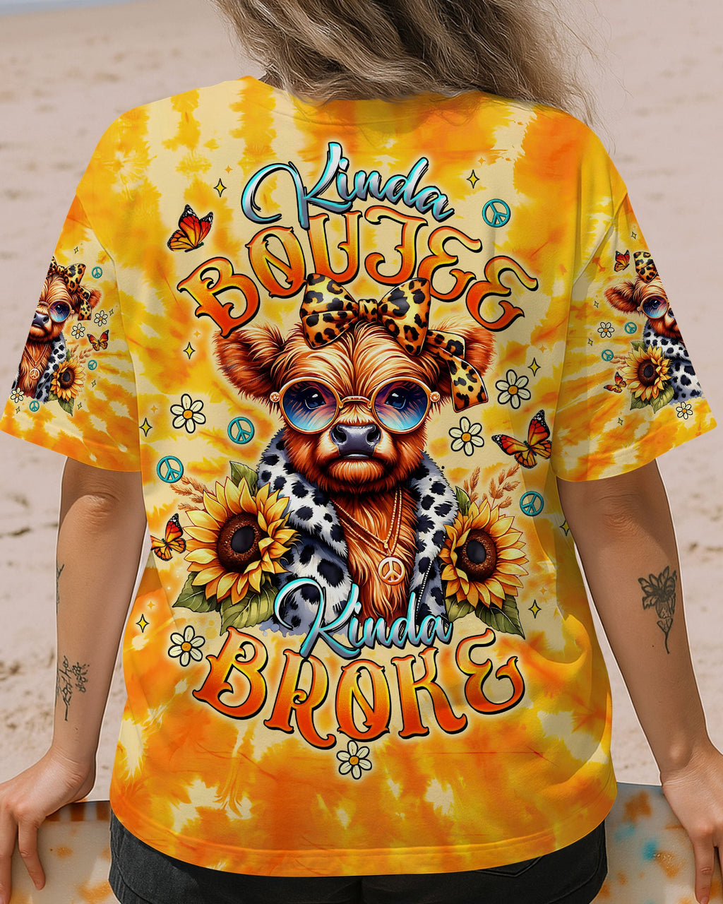 Kinda Boujee Kinda Broke Adorable Cow in Sunglasses _26 Sunflower Design AOP Shirts _1_ pcGR0