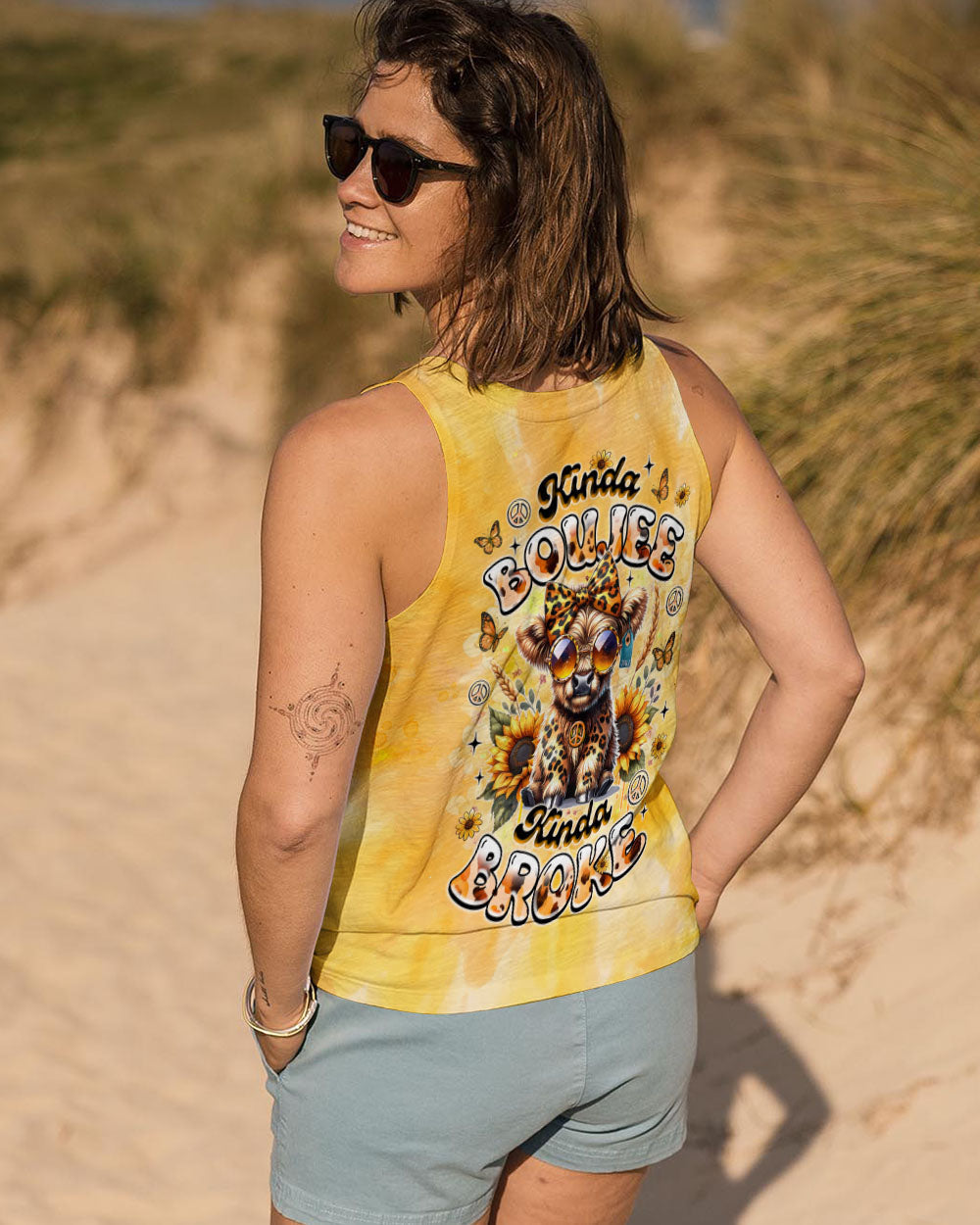 Kinda Boujee Kinda Broke Cute Cow with Sunglasses _26 Sunflower Design AOP Shirts _11_ TFADM