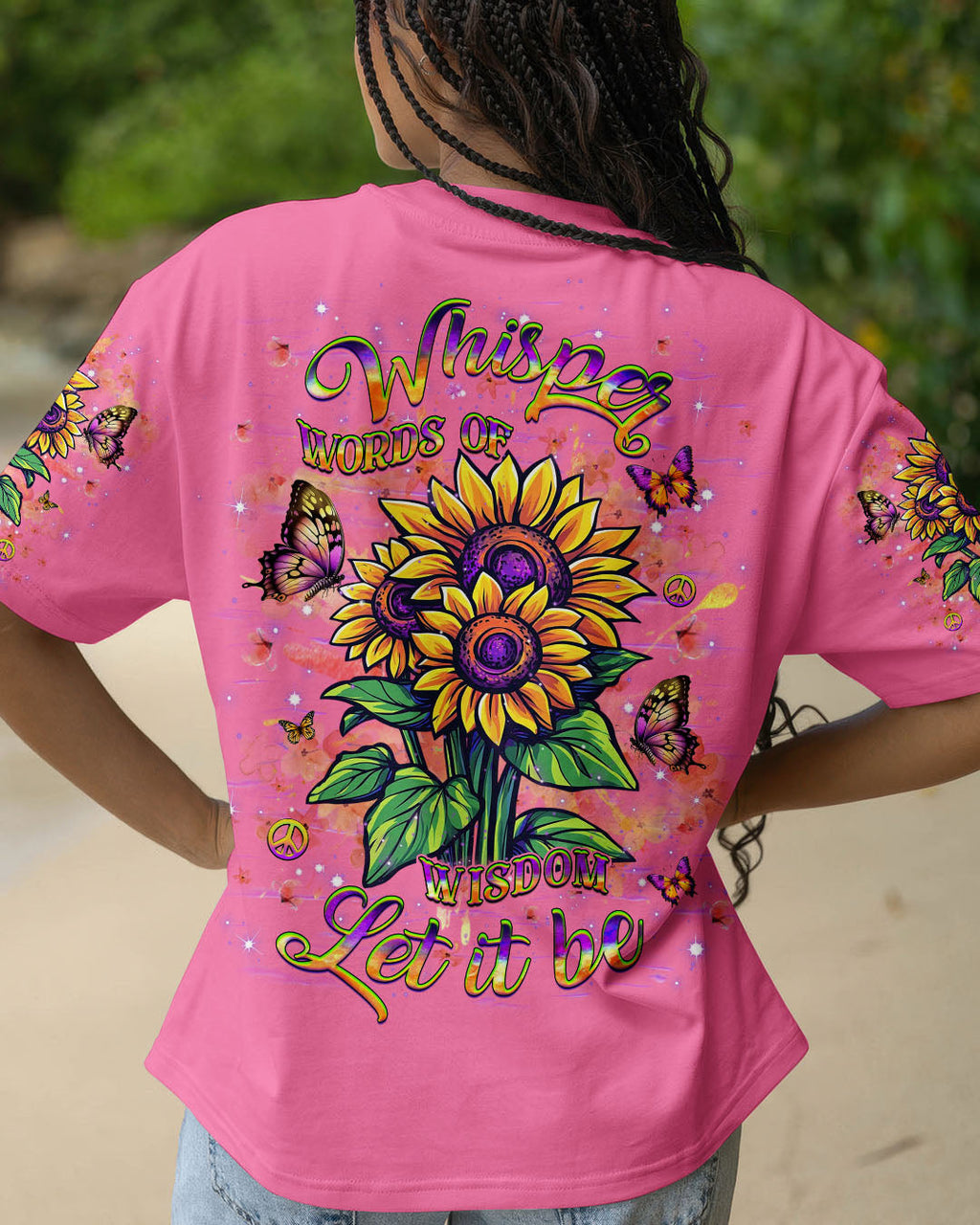 Let It Be Whisper Words of Wisdom Hippie Sunflower Graphic for Women AOP Shirts _1_ 1GoPr