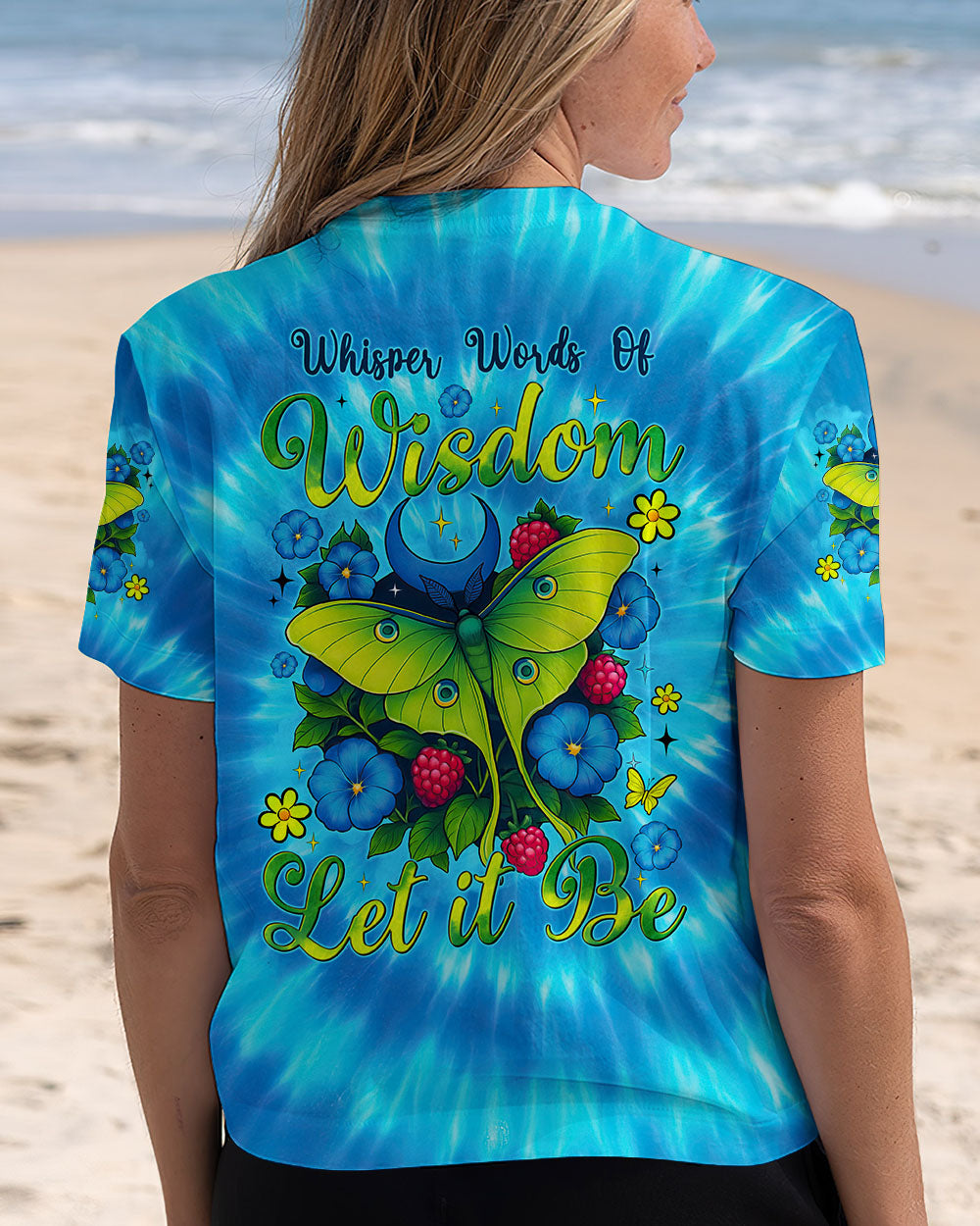 Let It Be Whisper Words of Wisdom Luna Moth Tie Dye Design for Women AOP Shirts _6_ Njfjm