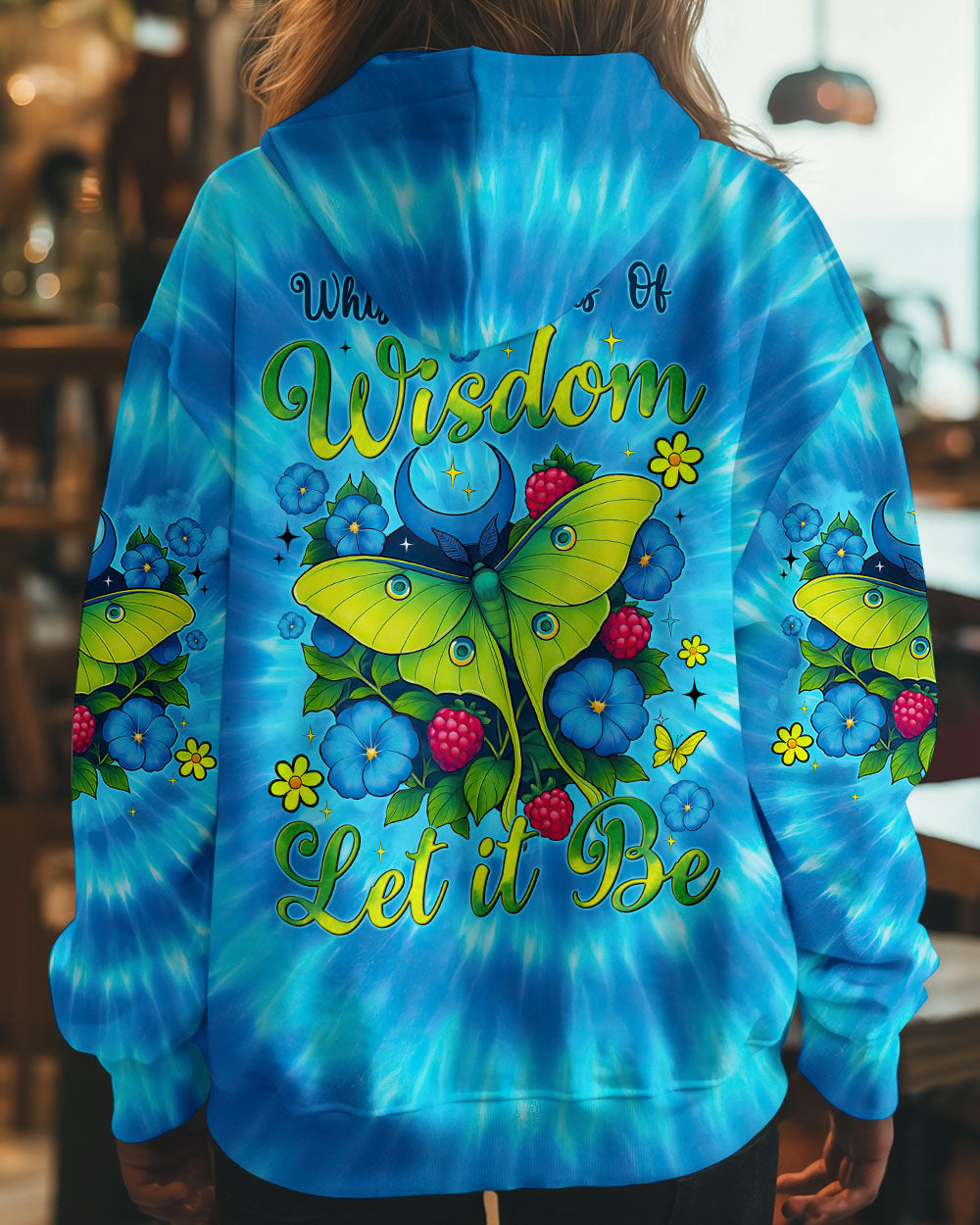 Let It Be Whisper Words of Wisdom Luna Moth Tie Dye Design for Women AOP Shirts _8_ PqlJ3
