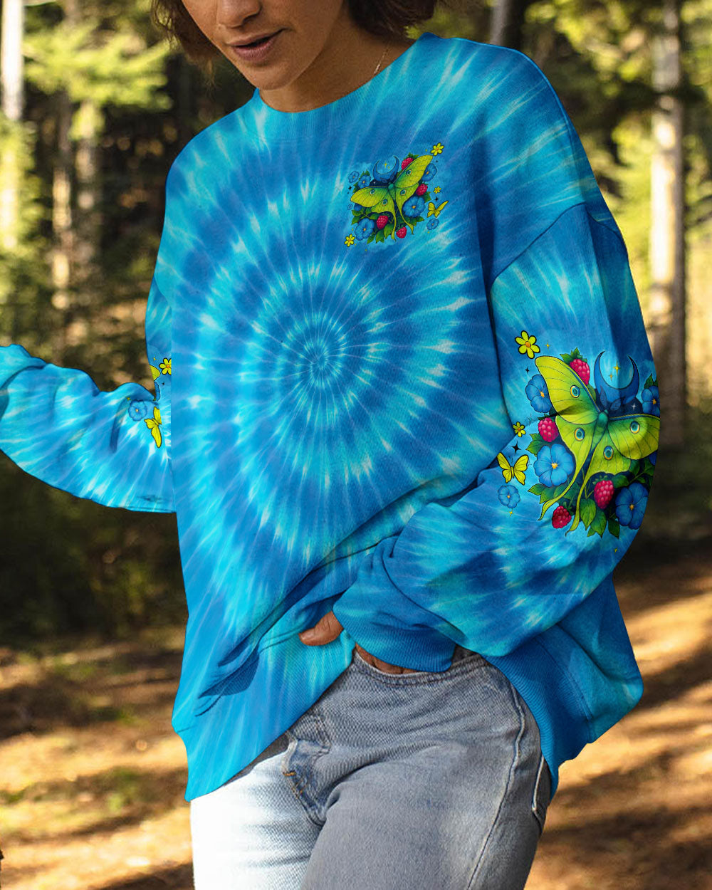 Let It Be Whisper Words of Wisdom Luna Moth Tie Dye Design for Women AOP Shirts _9_ 8XpDm