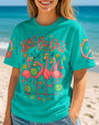 Let_E2_80_99s Go Girls Flamingo Peace and Retro Disco Graphic Tee for Women AOP Shirts _1_ M3XIc