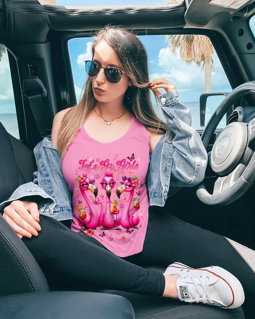 Let_E2_80_99s Go Girls Flamingo Pink Flamingo Cocktail Summer Beach Tee for Women AOP Shirts _11_ aRgw4
